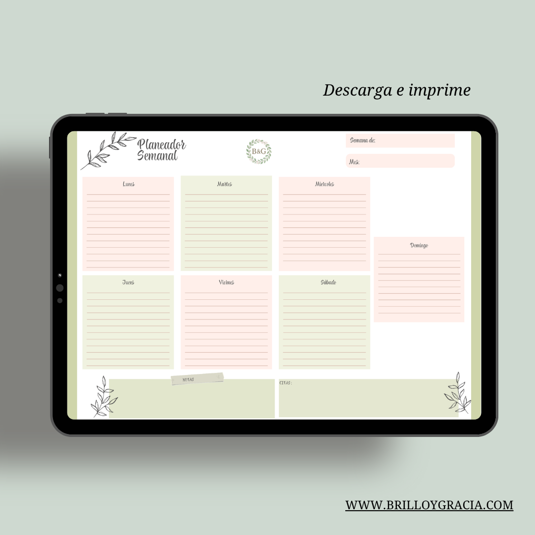 Planificador semanal imprimible