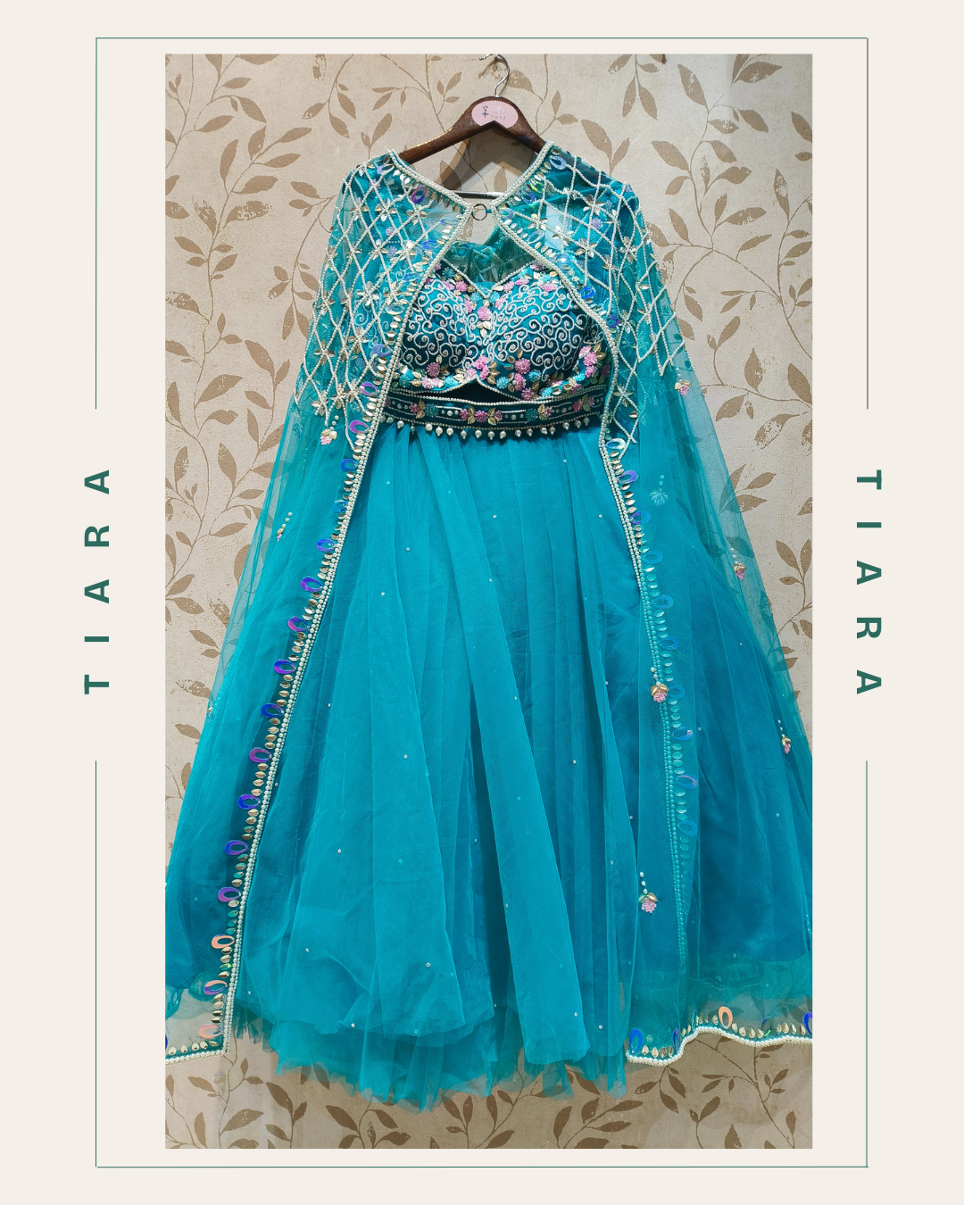 Celestial Aqua – Embroidered Cape Gown 36