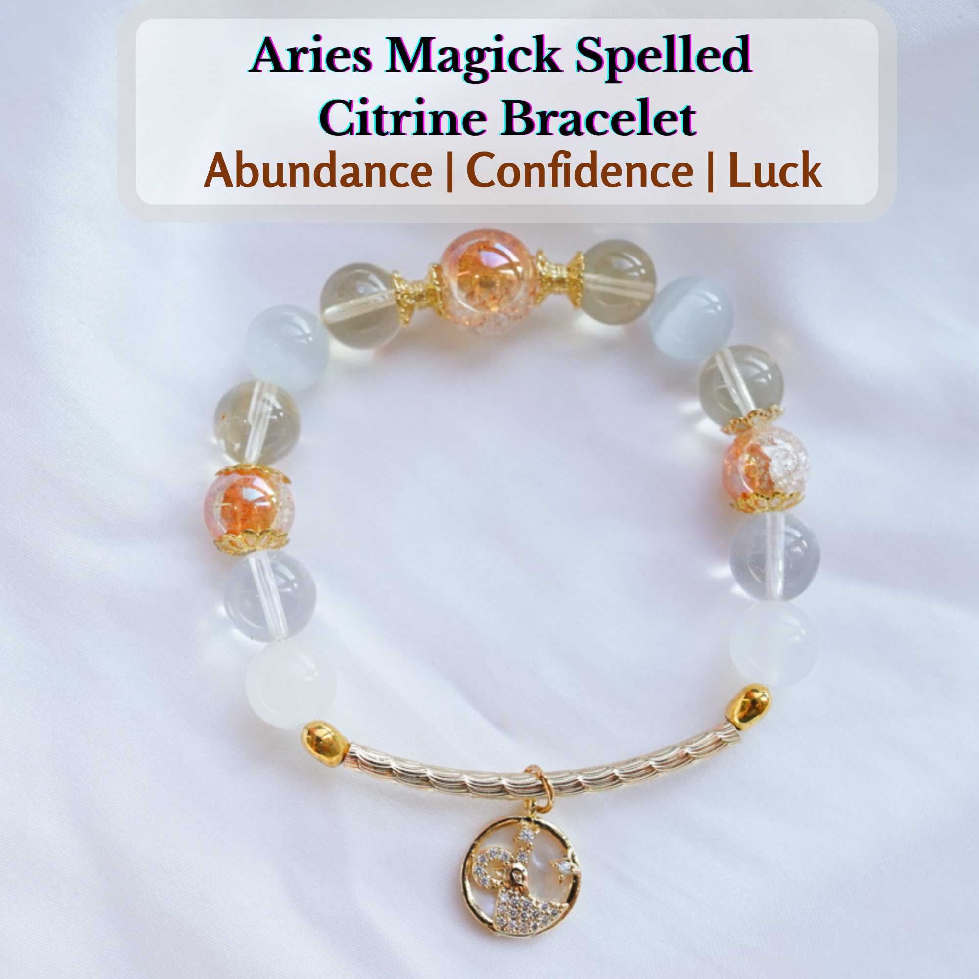 “Fire Essence” Love & Wealth Spell Crystal Bracelet with Aries charm