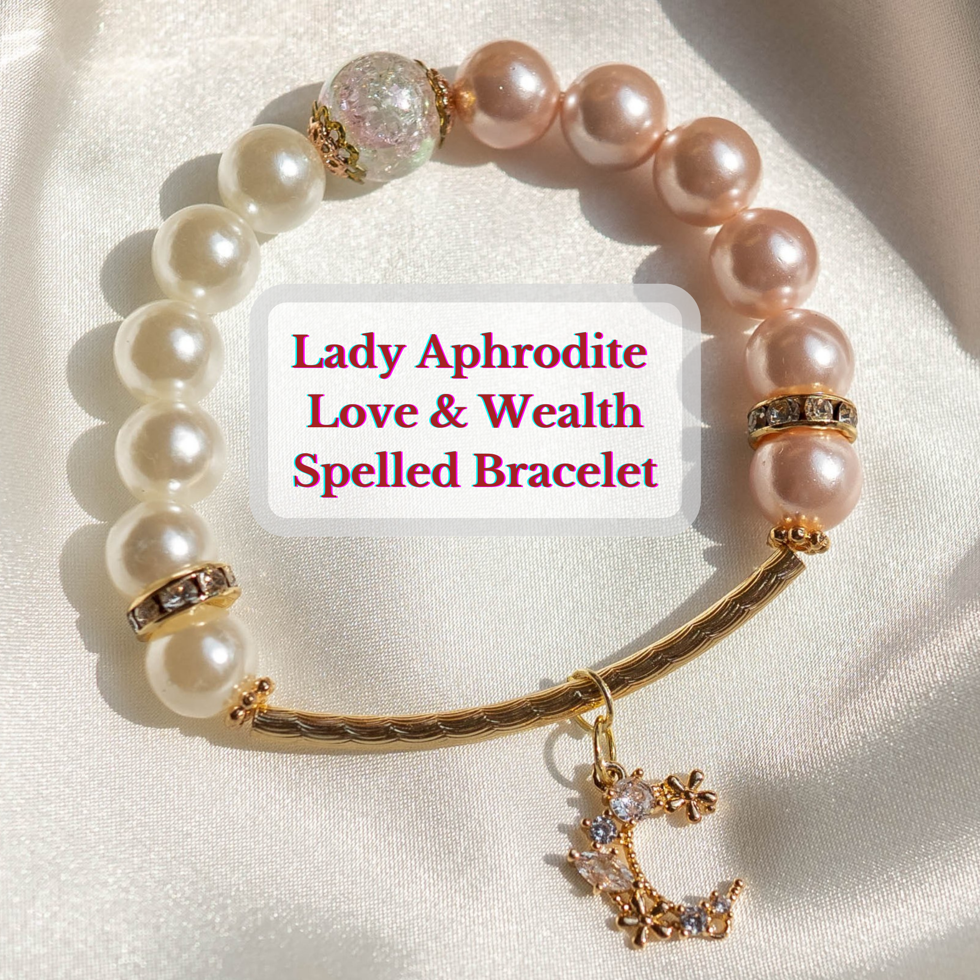 “Candy Dandy” : Aphrodite and 9 Tailed Fox Goddess Love Spell artisanal pearls charm bracelet 