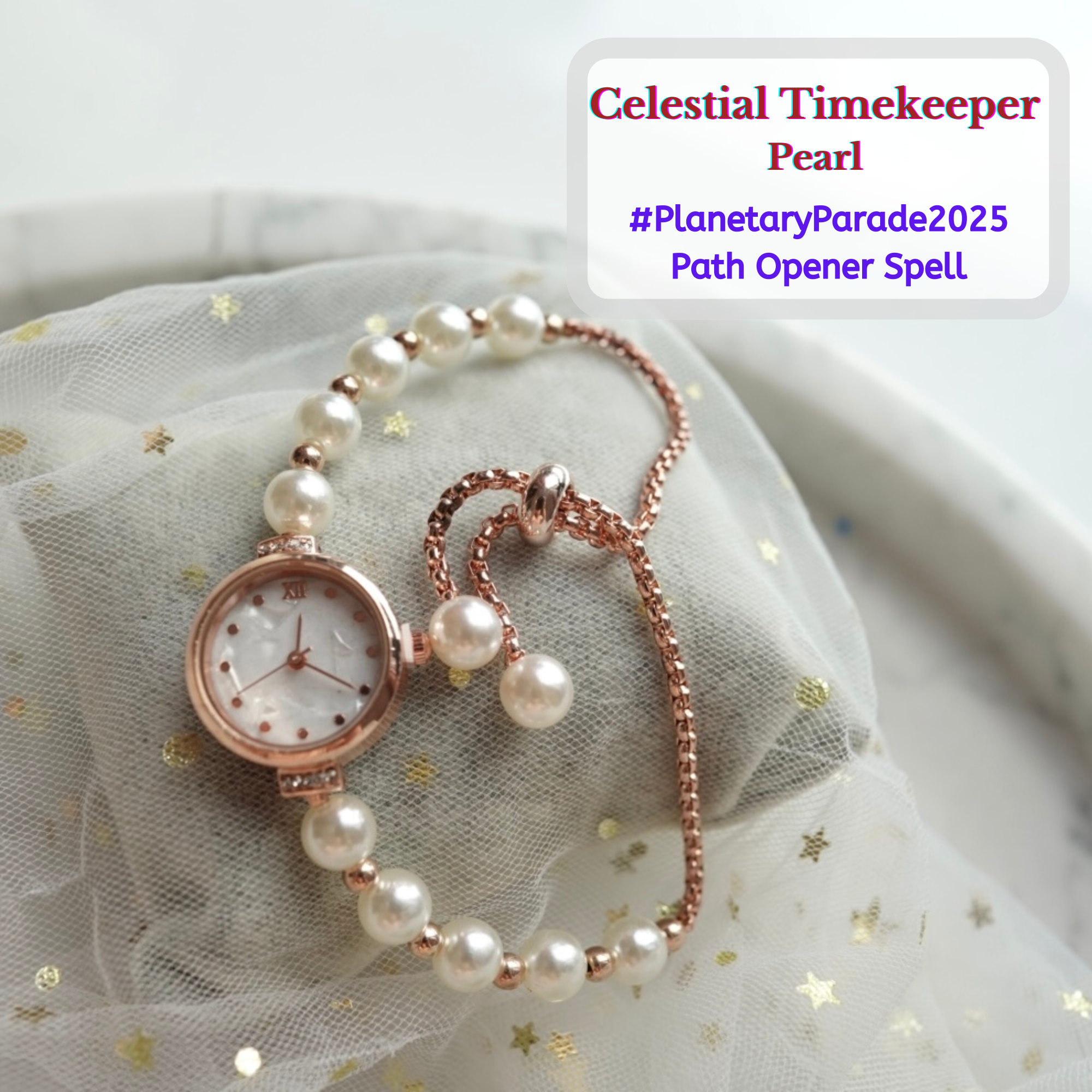 "Celestial Timekeepers Pearl" : Cosmic Energy-infused Pearl Vintage Bracelet Watch