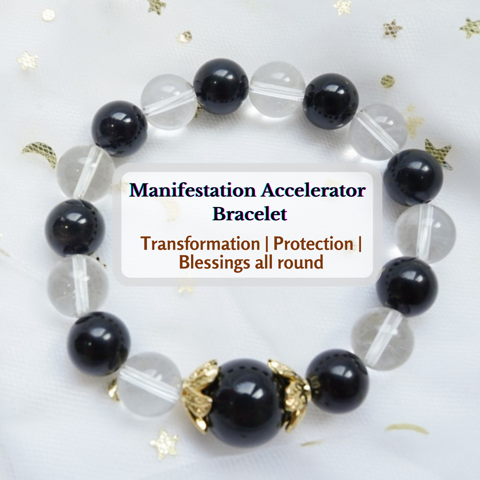 "Grey Magick" : Manifestation Accelerator Obsidian & Clear Quartz Bracelet 