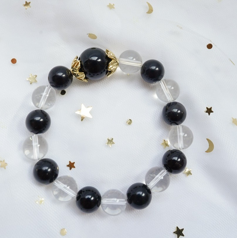 "Grey Magick" : Manifestation Accelerator Obsidian & Clear Quartz Bracelet 