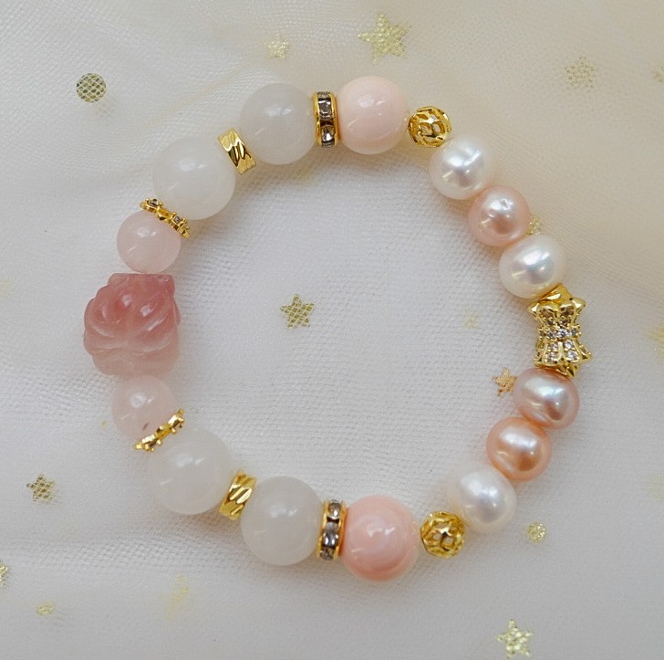 “Haven of 9 Tales" : Love & Charisma, Wealth & Luck Spelled Rose Quartz with Pearls Bracelet