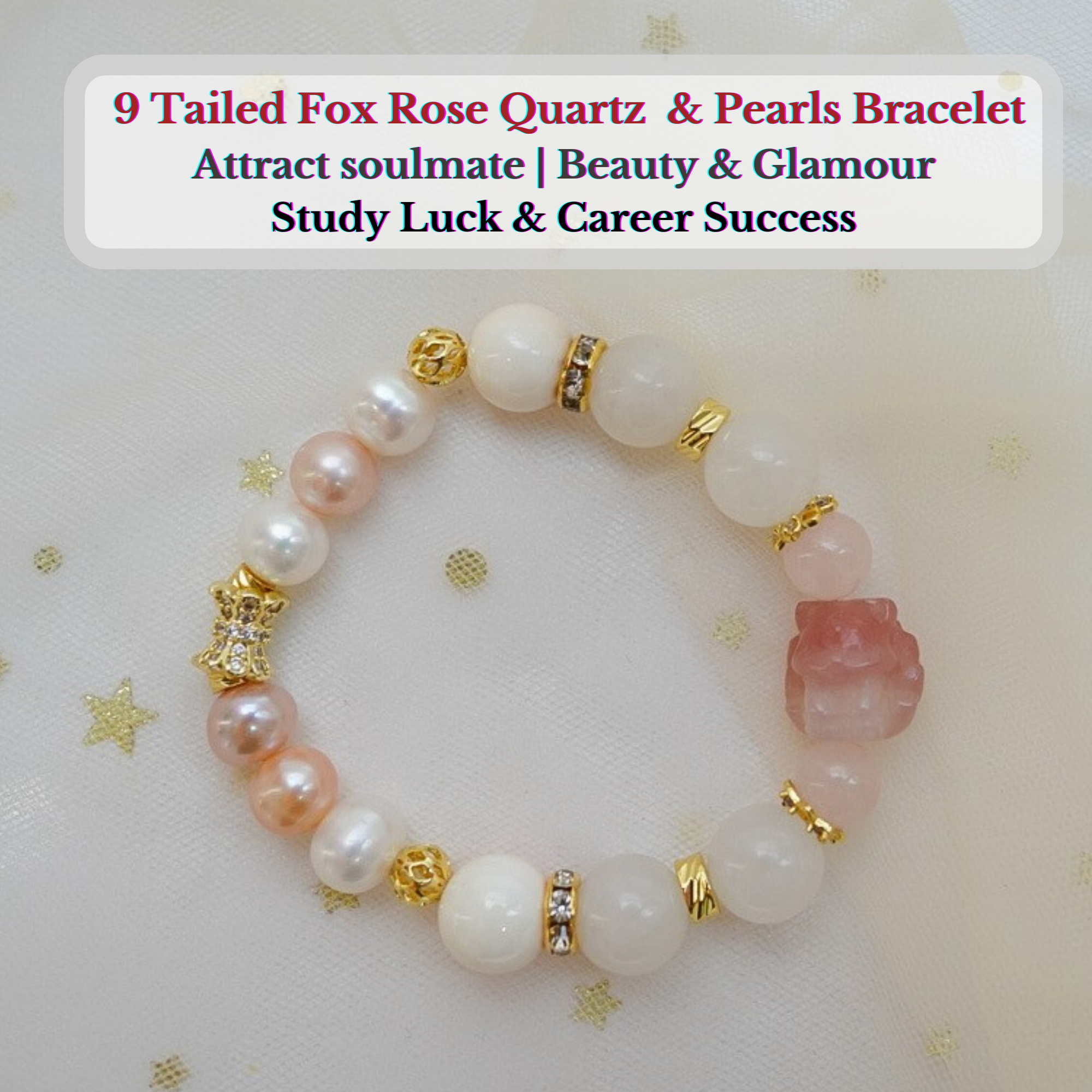 “Haven of 9 Tales" : Love & Charisma, Wealth & Luck Spelled Rose Quartz with Pearls Bracelet