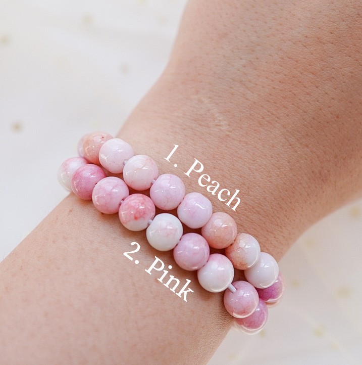  “Harvest Moon Pinkies" : Pink and Peach beaded bracelet with chinese character charm