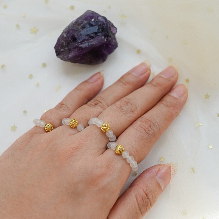 Spelled White Jade Beaded Ring 