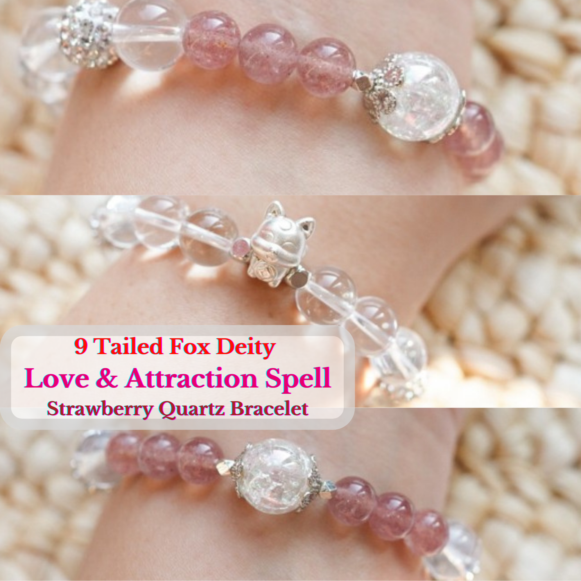 “Moonlit Rose” : Strawberry Quartz bracelet