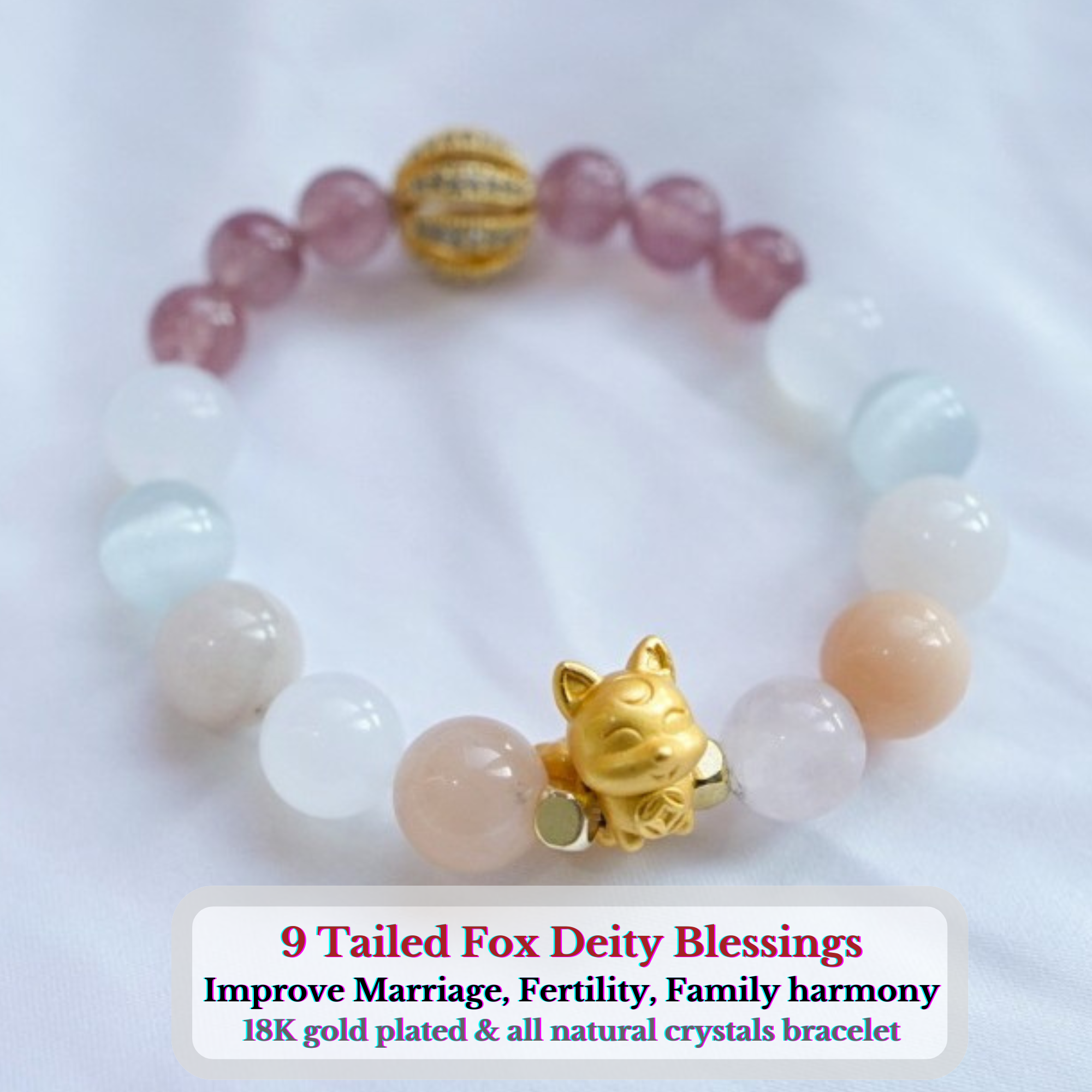 “Peachfox Petals” :  18K Gold and All-natural Crystal Bracelet 