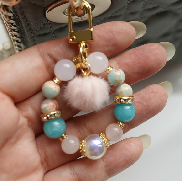 “Speak Charming":  Aquamarine and shoushan stone Bag Charm 