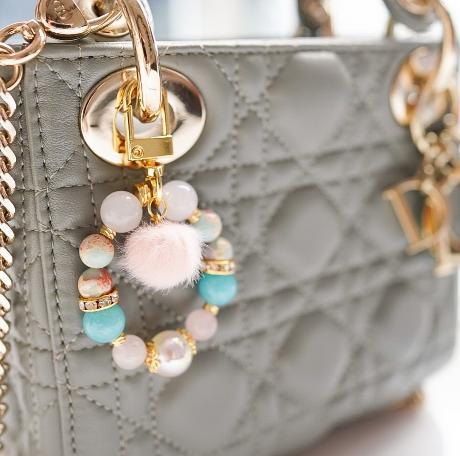 “Speak Charming":  Aquamarine and shoushan stone Bag Charm 