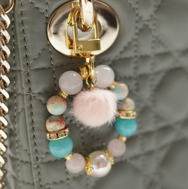 “Speak Charming":  Aquamarine and shoushan stone Bag Charm 