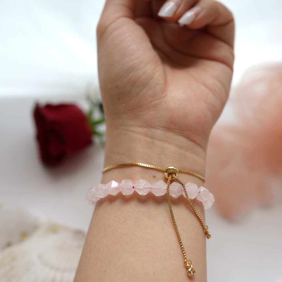 "Celestial Double Bloom": Cosmic Energy-infused Rose Quartz beaded double bracelets