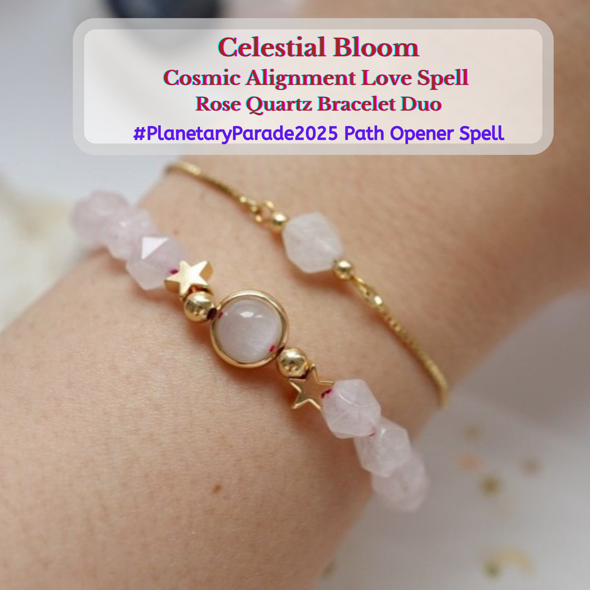 "Celestial Double Bloom": Cosmic Energy-infused Rose Quartz beaded double bracelets