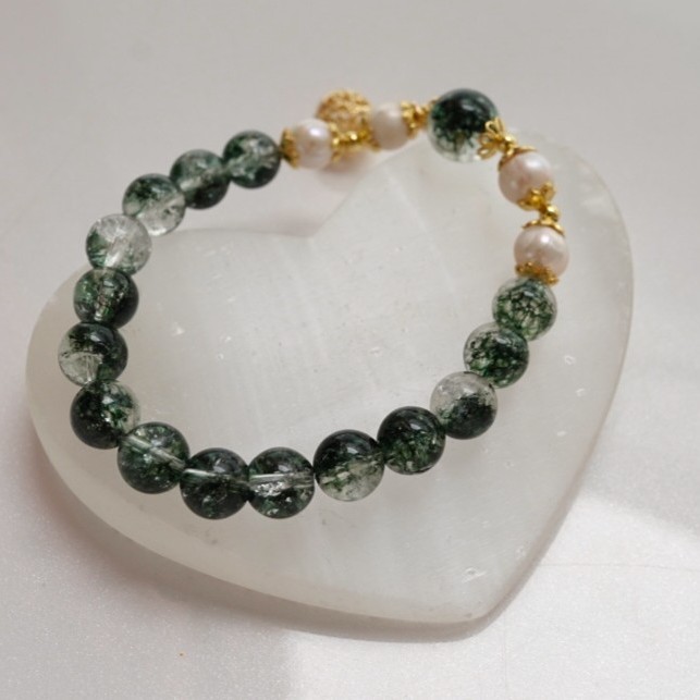 "Celestial Growth": Cosmic Energy-infused Green Phantom Quartz beaded bracelet
