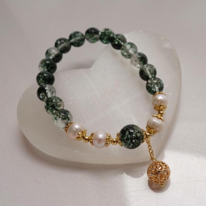 "Celestial Growth": Cosmic Energy-infused Green Phantom Quartz beaded bracelet