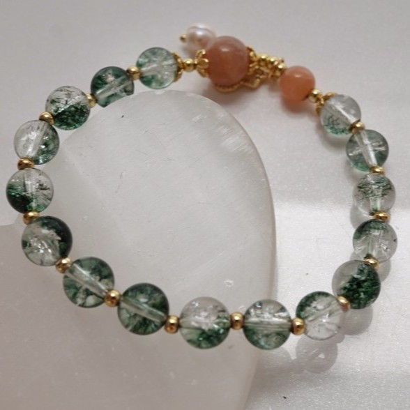 "Celestial Growth": Cosmic Energy-infused Green Phantom Quartz beaded bracelet