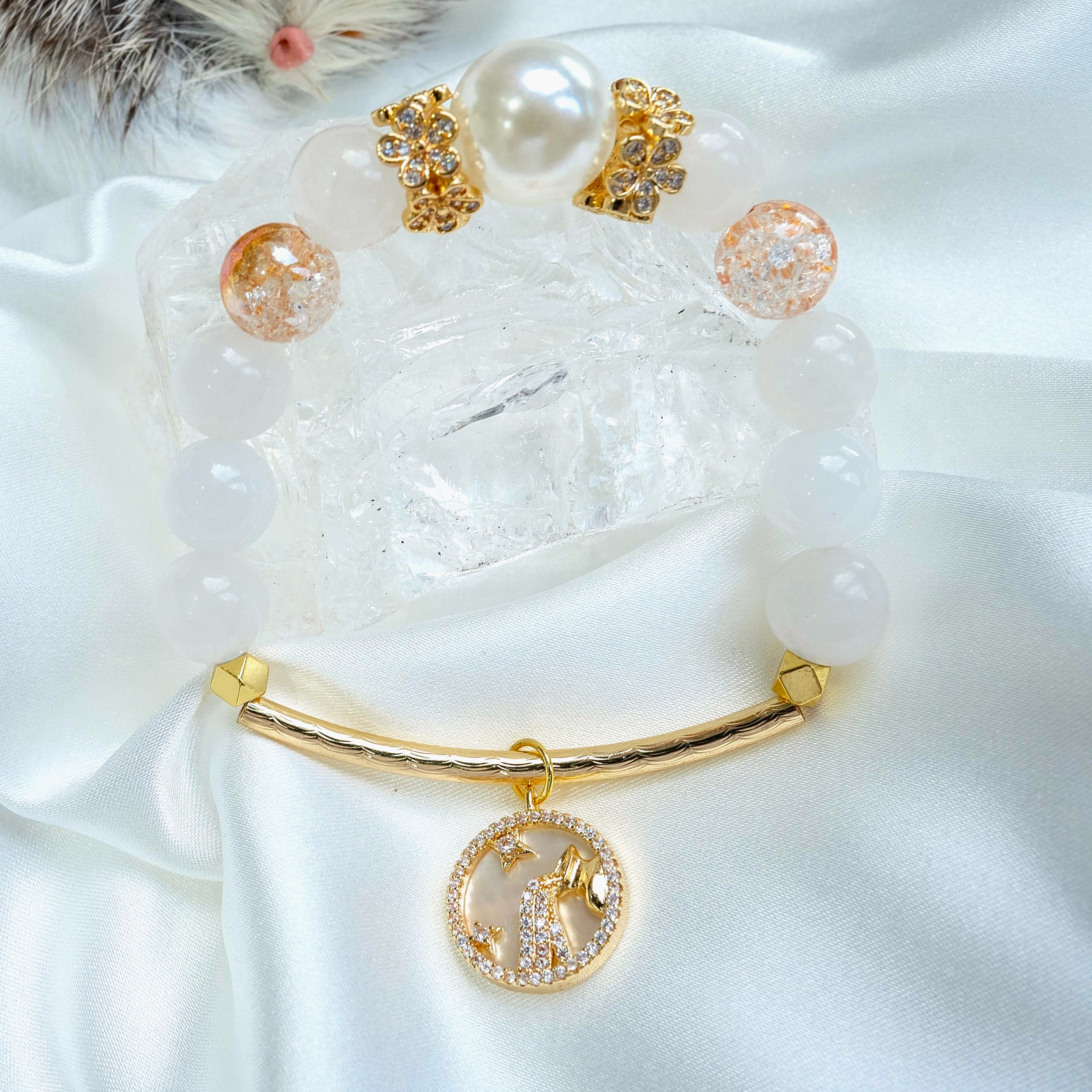 "Blessings Pour In Aquarius" Spelled Selenite & Citrine Bracelet