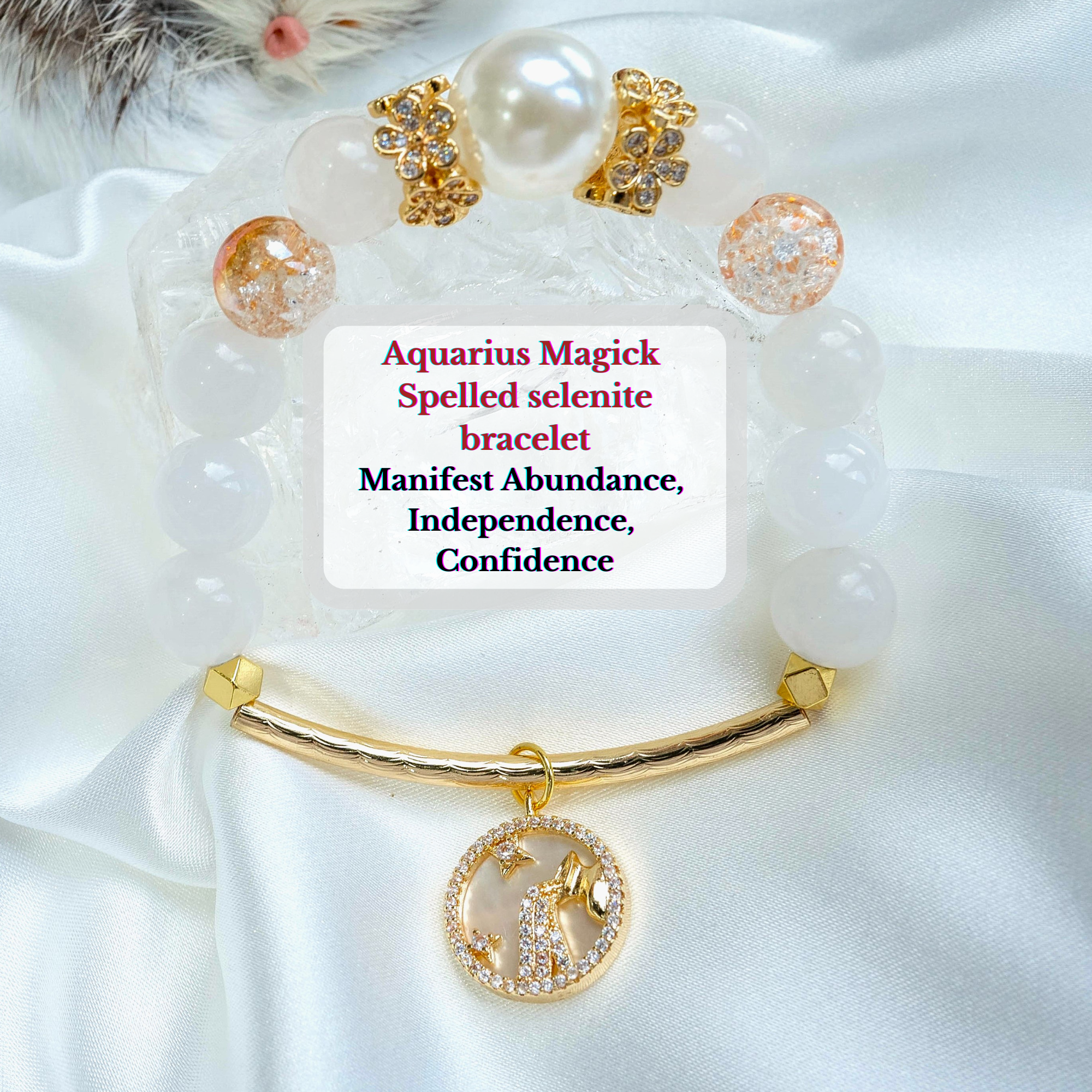 "Blessings Pour In Aquarius" Spelled Selenite & Citrine Bracelet