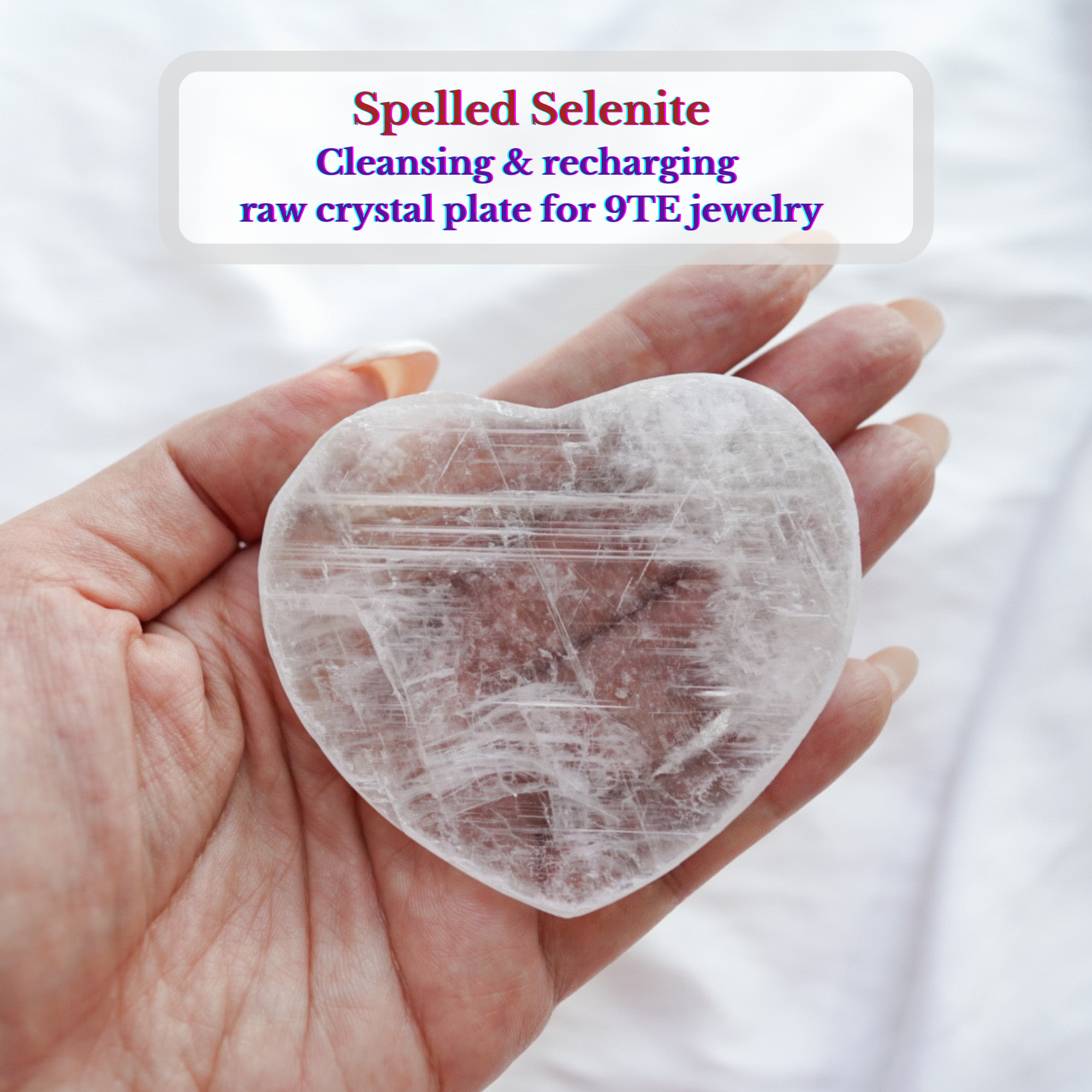 “Heart of Renewal” Spelled Raw Selenite Charging Plate