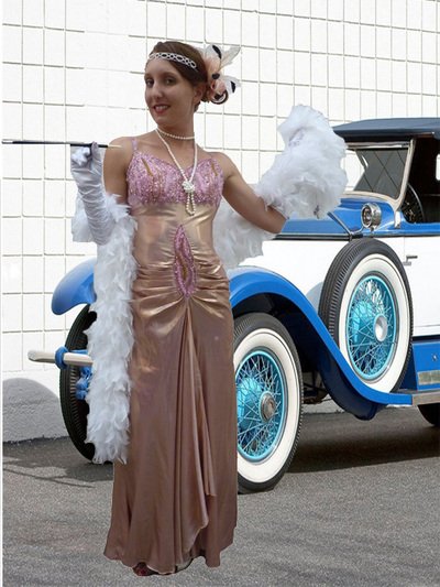 Location robe années folles vieux rose