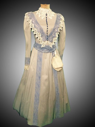 Location robe belle époque gris bleu