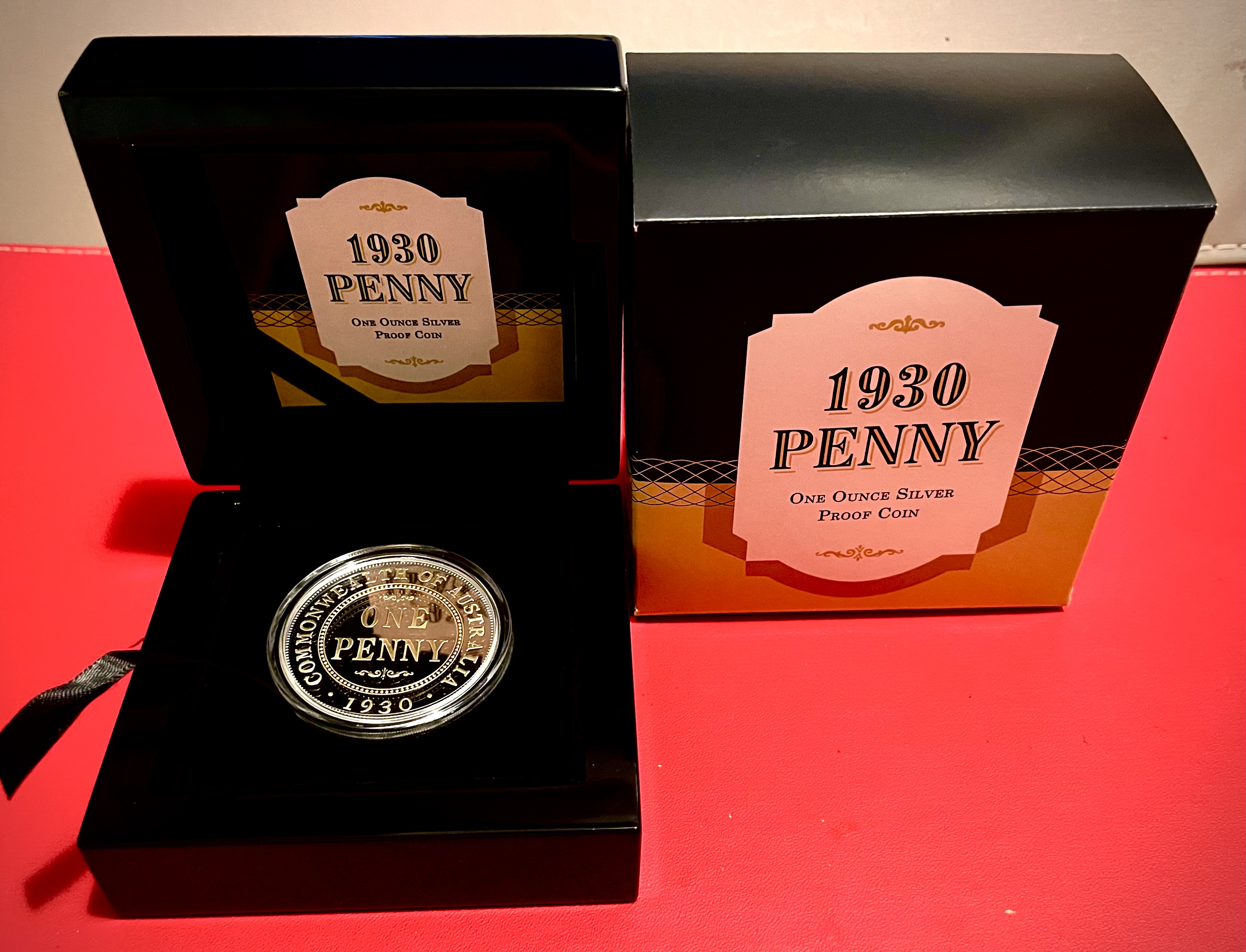 Australian 1930 Penny One Ounce Silver Proof Coin.