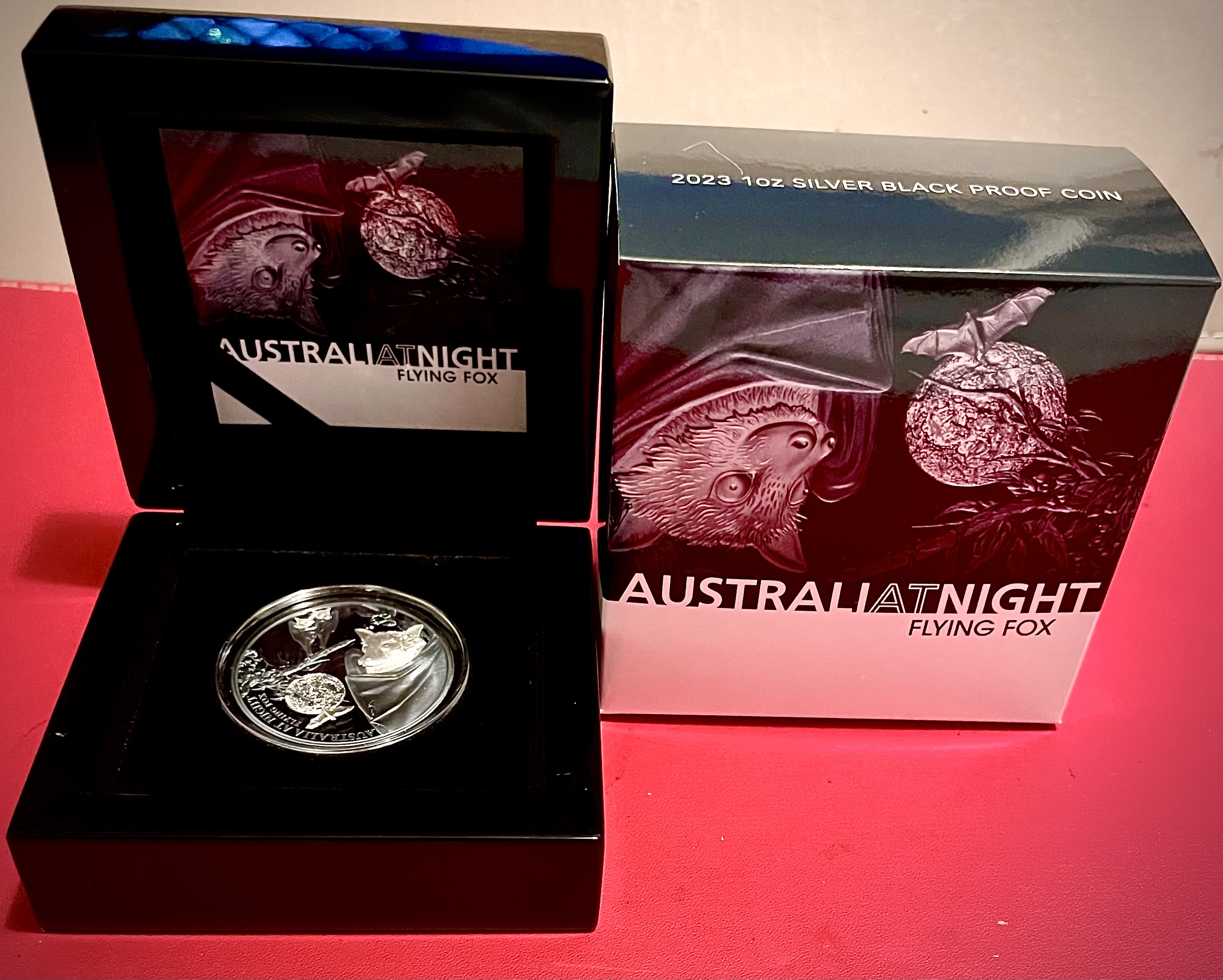 2023 1oz Silver Black Proof Coin Australia at Night Flying Fox.