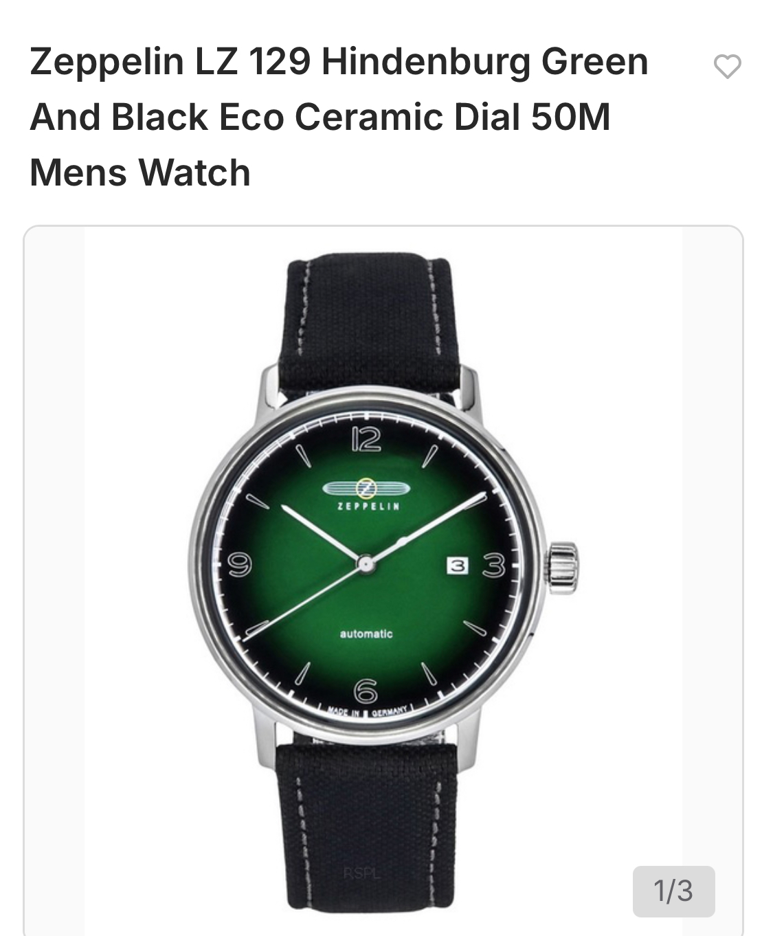 Zeppelin LZ 129 Hindenburg Green And Black Eco Ceramic Dial 50M Mens Watch