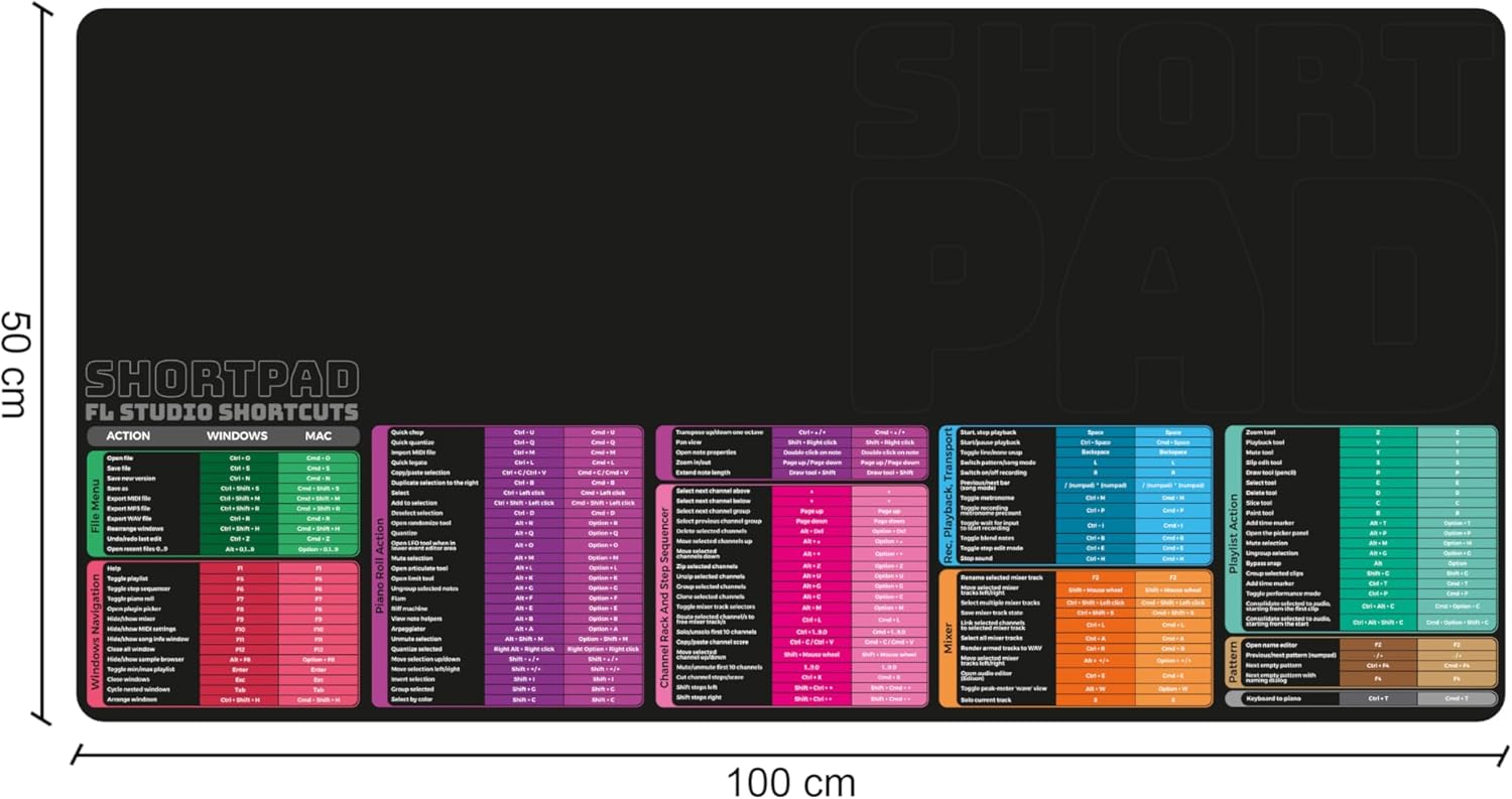 ALFOMBRILLA ATAJOS FL STUDIO PARA PC/MAC 100CM X 50 CM