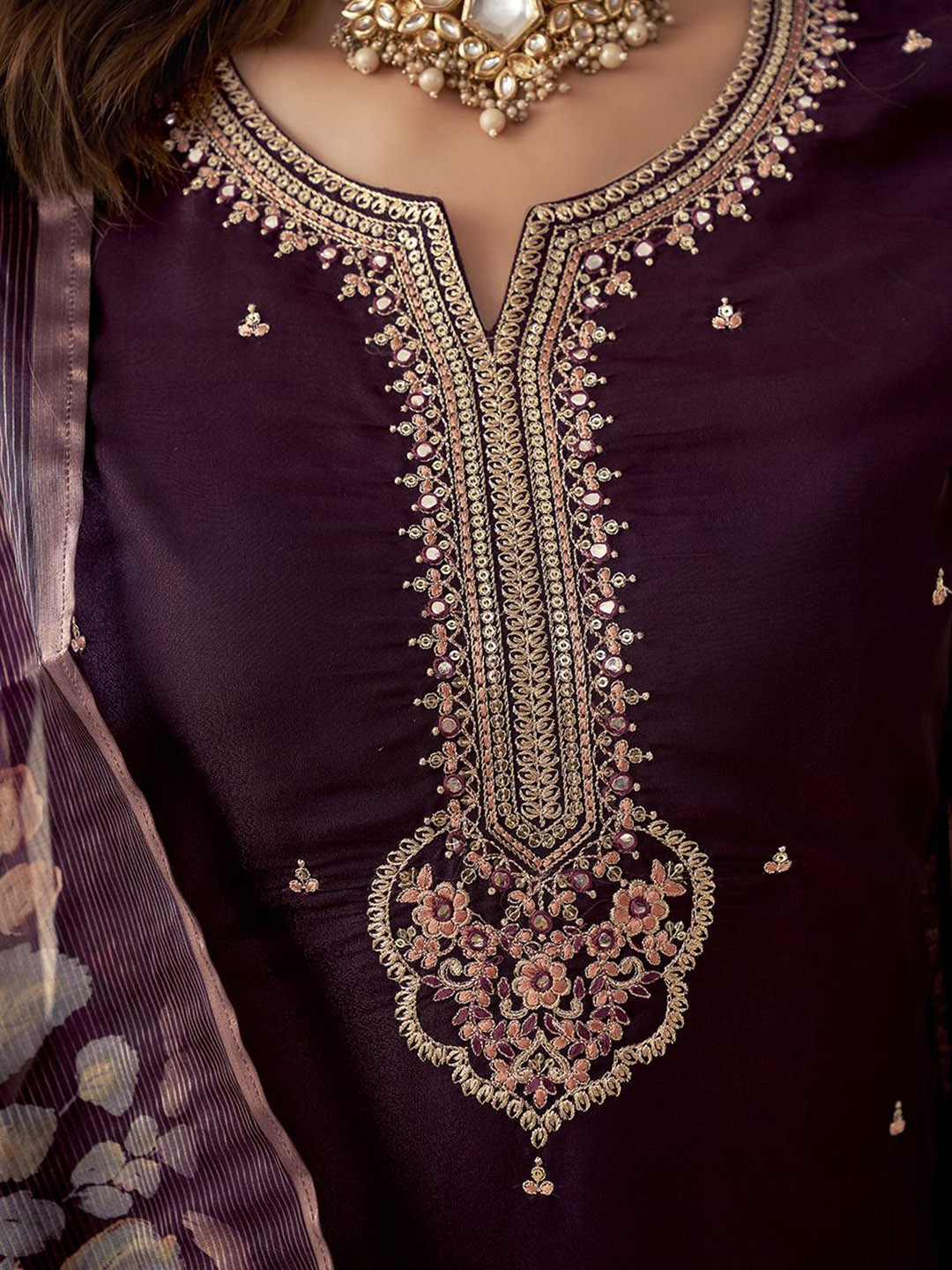 Violet Embroidered Sequined Straight Kurta 