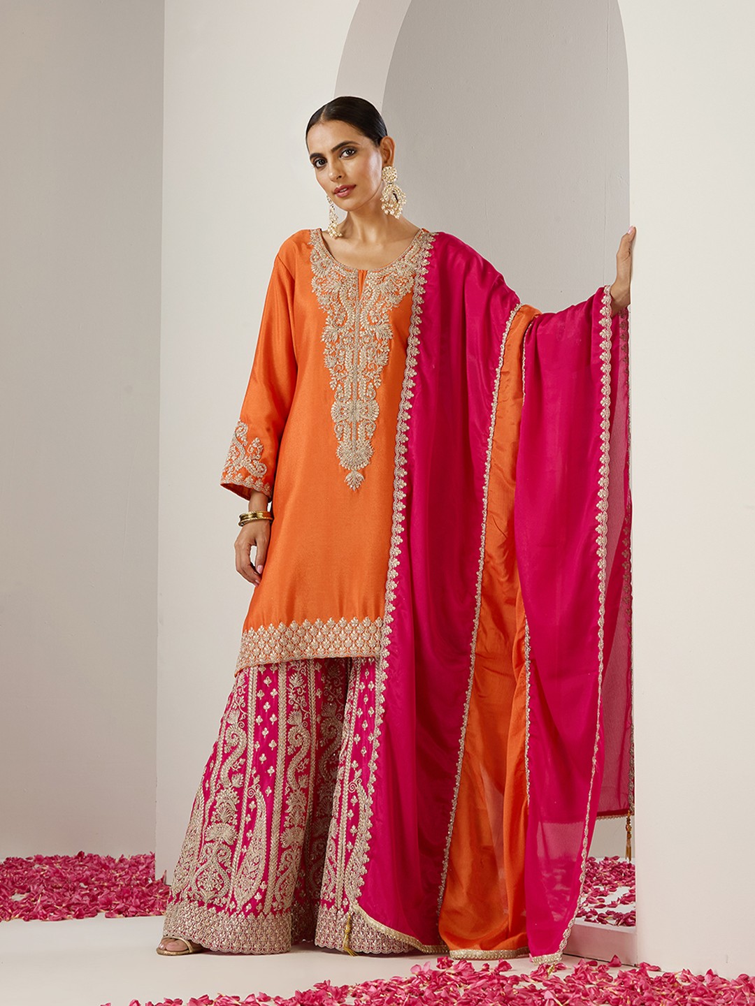 Embroidered Chinon Straight Kurta 