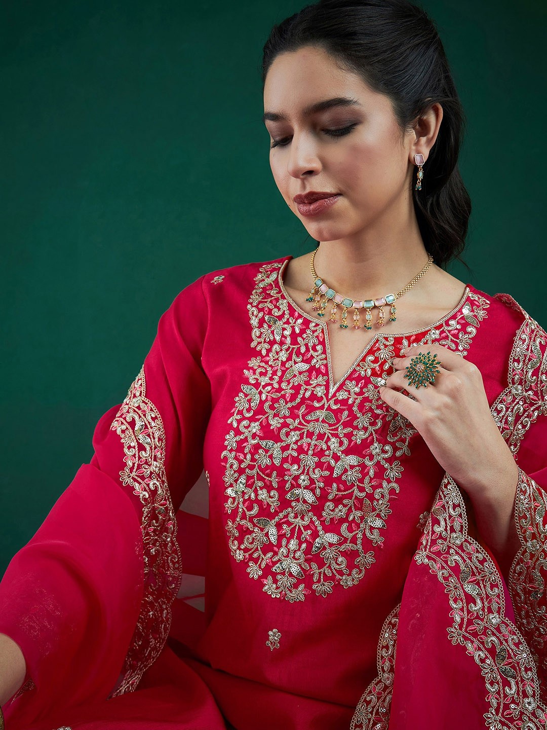 Floral Embroidered Liva Zari Kurta 
