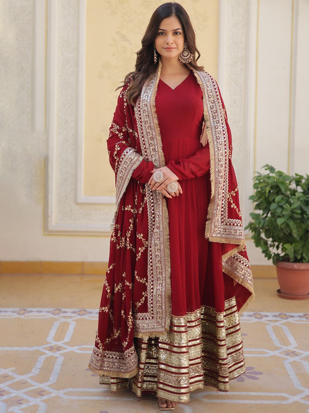 Maroon & Gold Anarkali