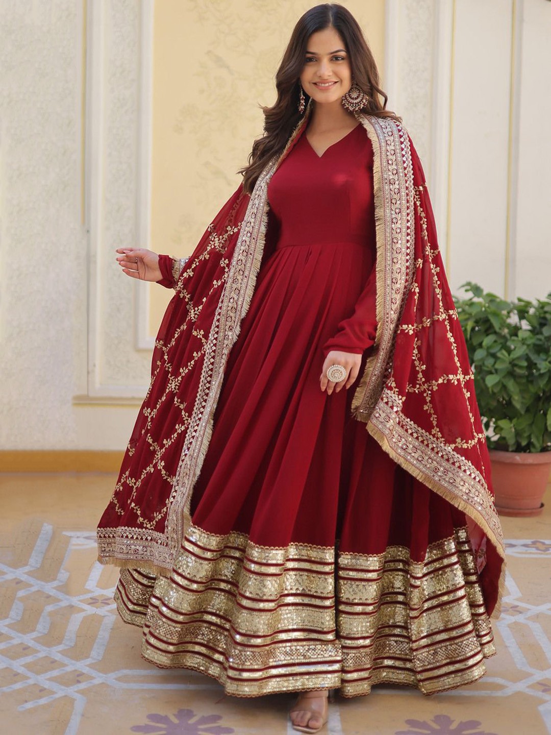 Maroon & Gold Anarkali