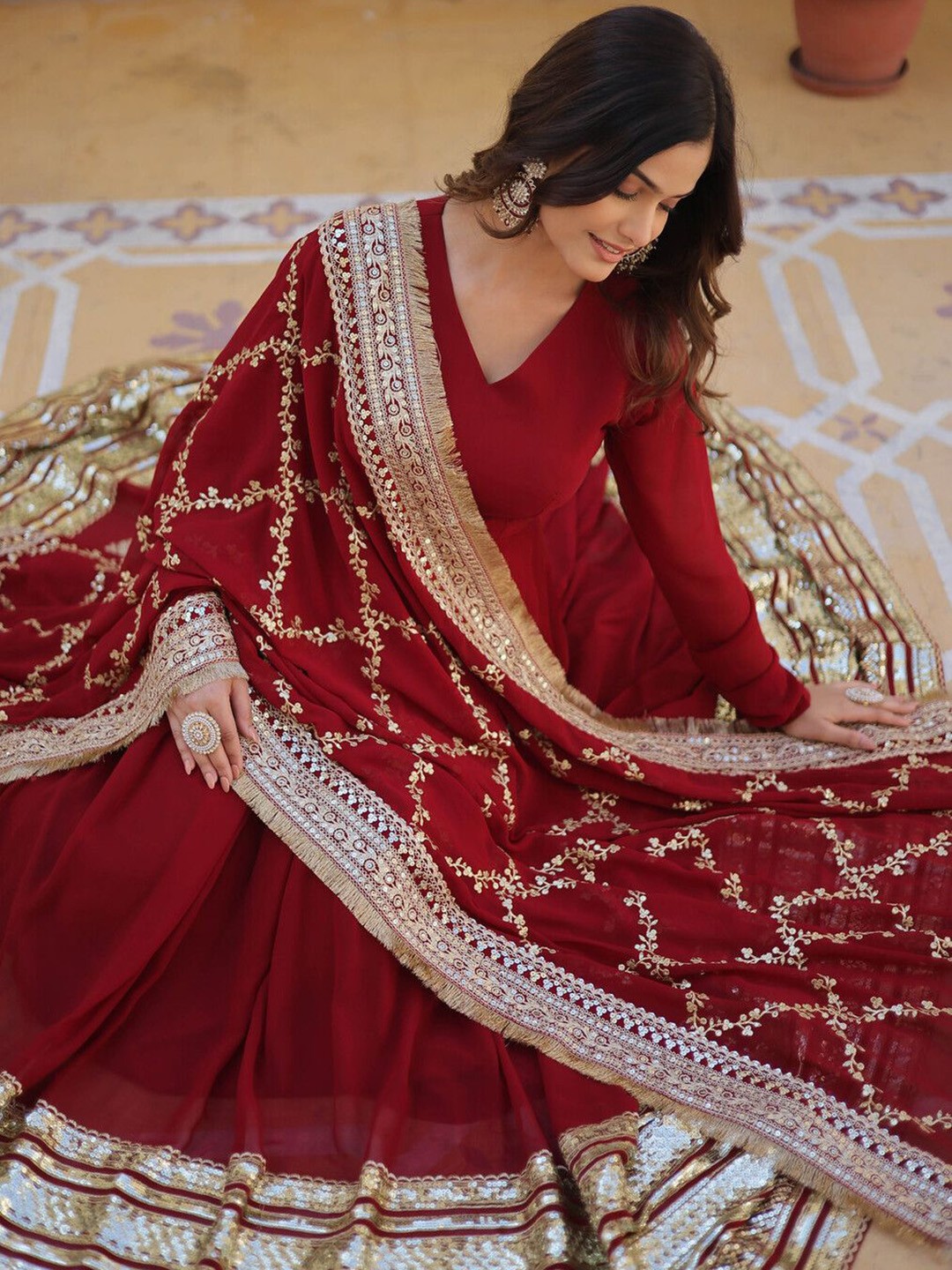 Maroon & Gold Anarkali