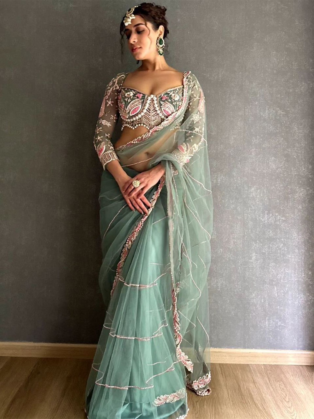 Embellished Beads and Stones Net Saree