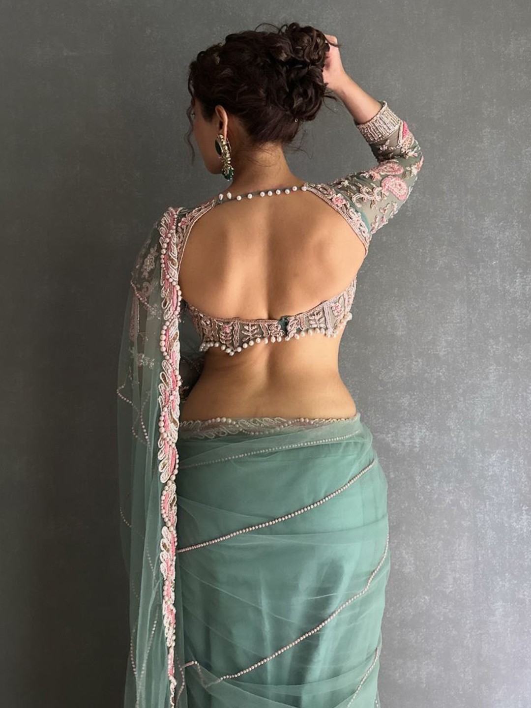 Embellished Beads and Stones Net Saree