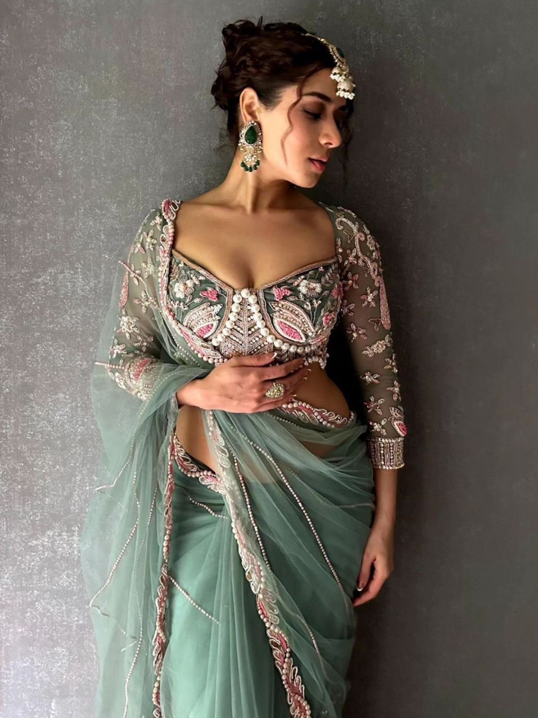 Embellished Beads and Stones Net Saree