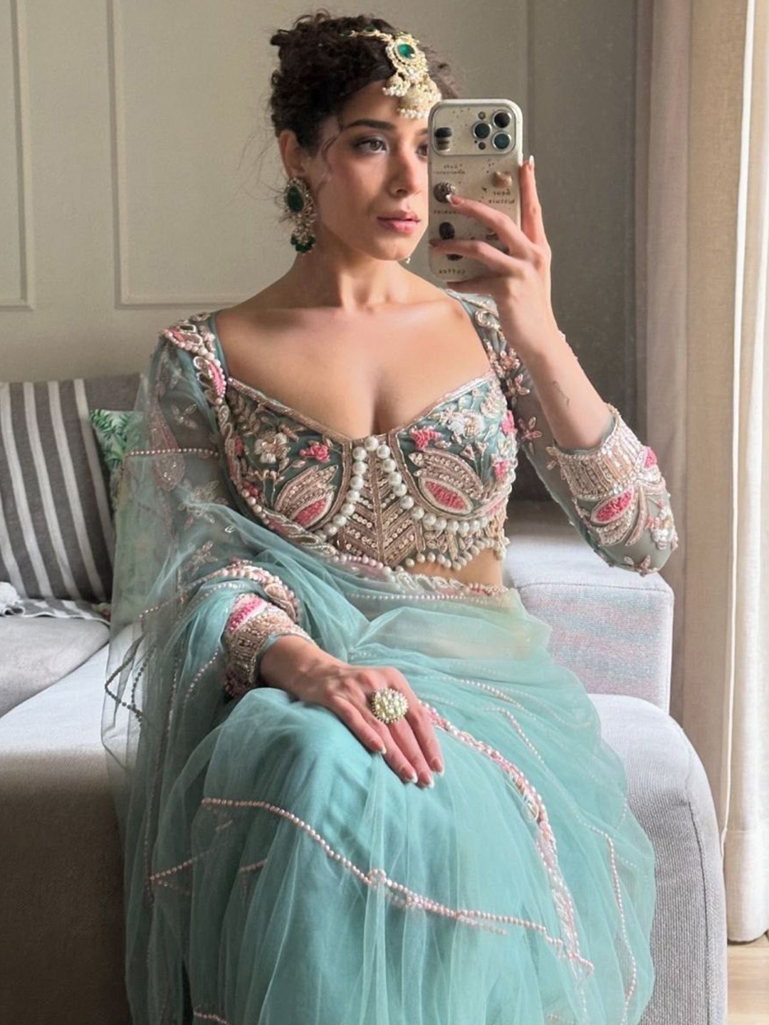 Embellished Beads and Stones Net Saree