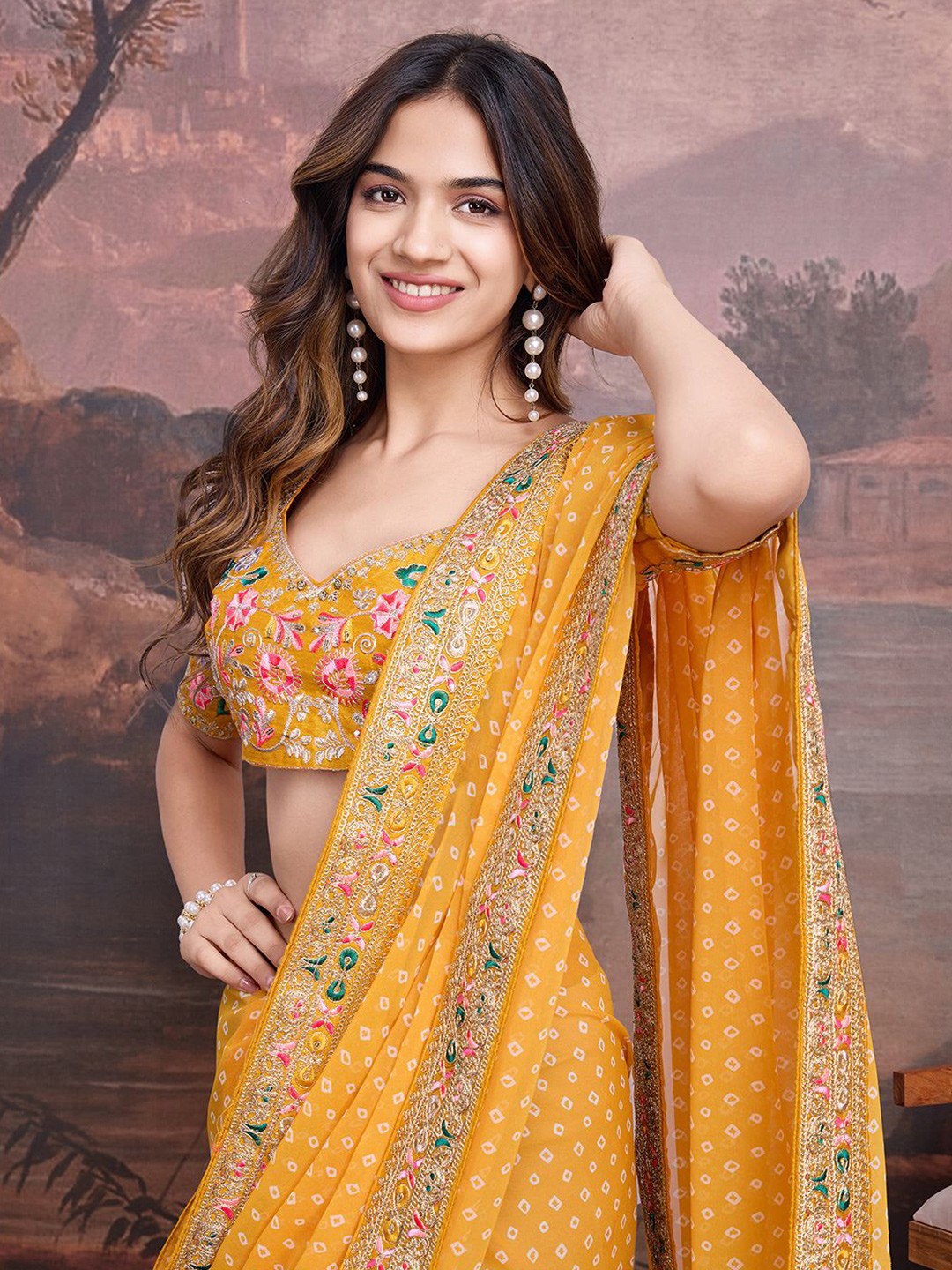 Bandhani Design Embroidered Saree