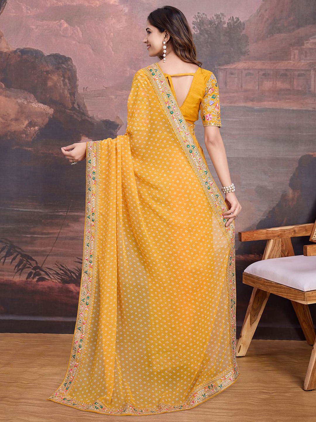Bandhani Design Embroidered Saree