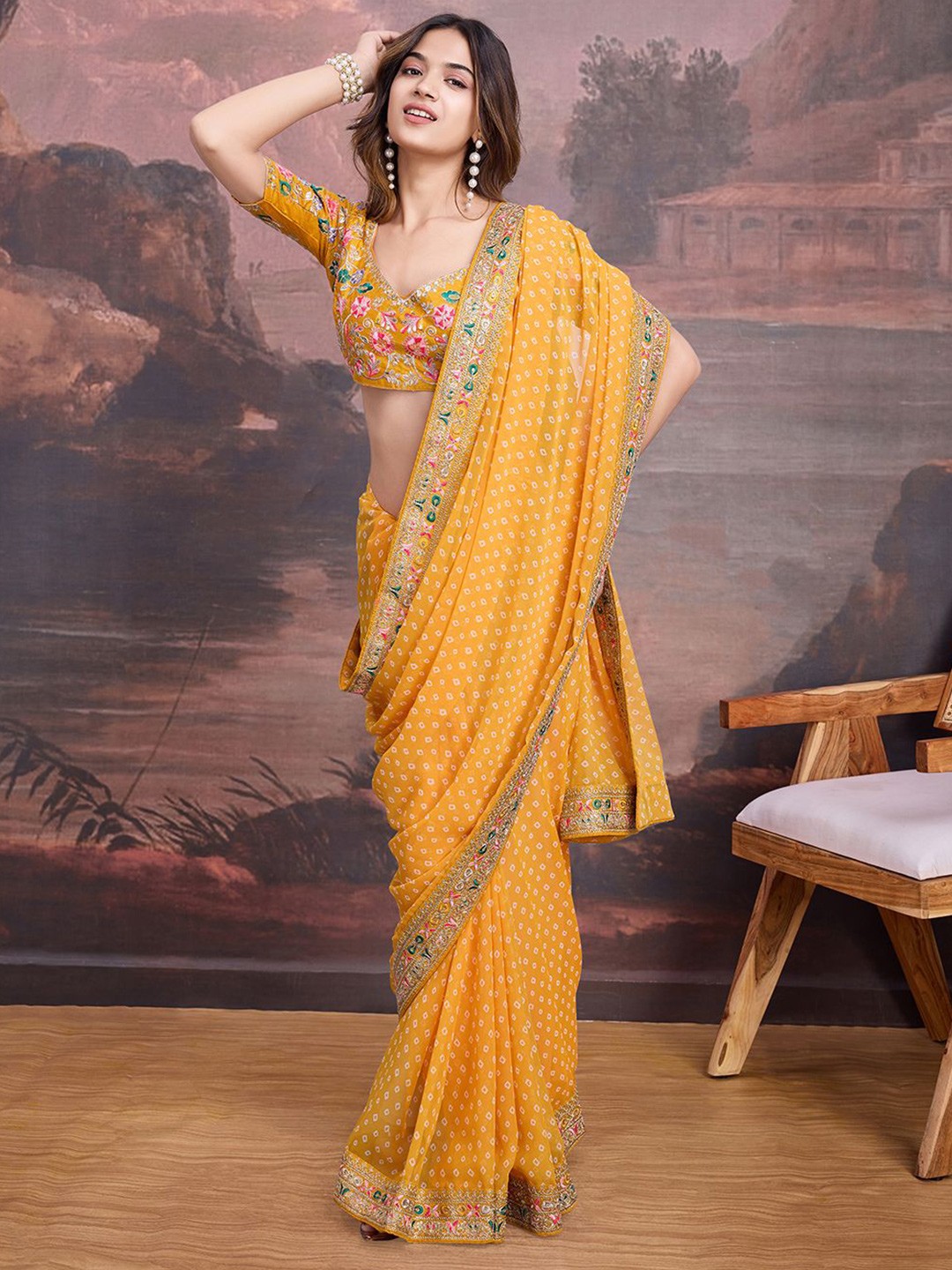 Bandhani Design Embroidered Saree