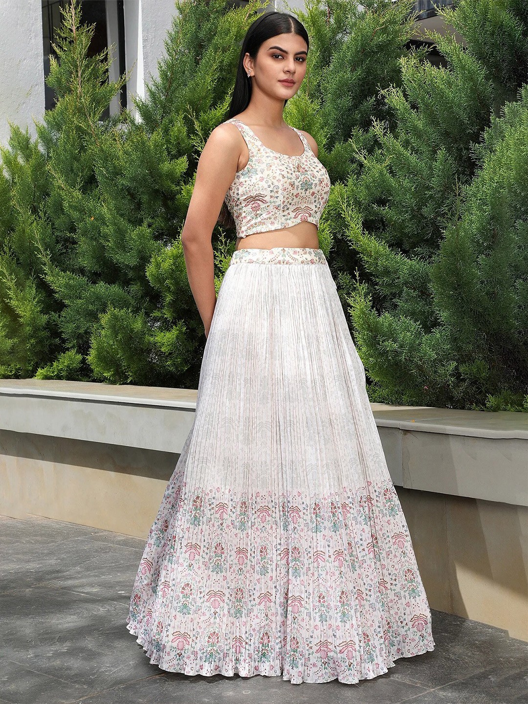 Floral Printed Pleated Lehenga Choli With Dupatta