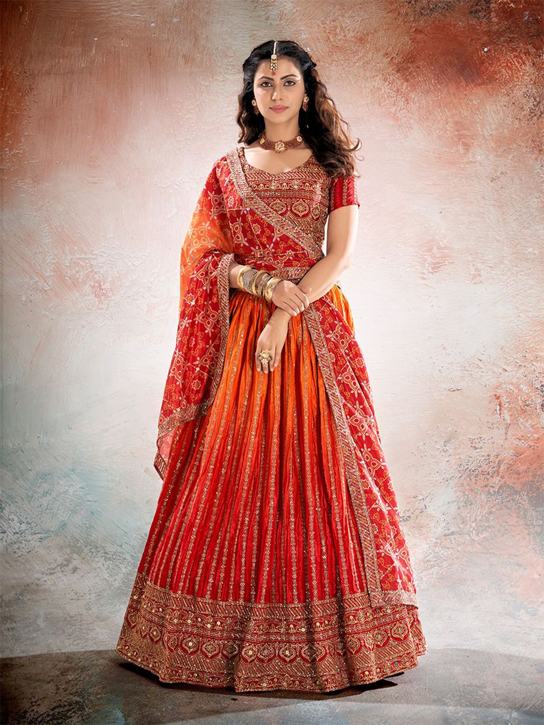 Embroidered Sequined Lehenga With Dupatta