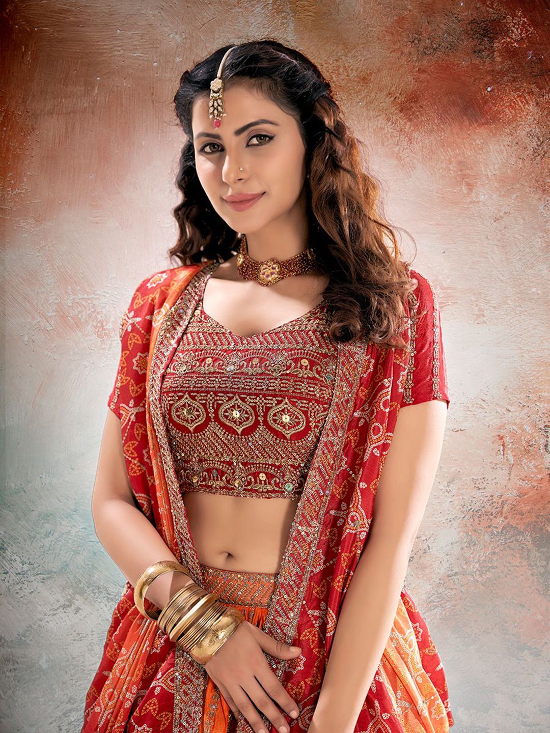Embroidered Sequined Lehenga With Dupatta