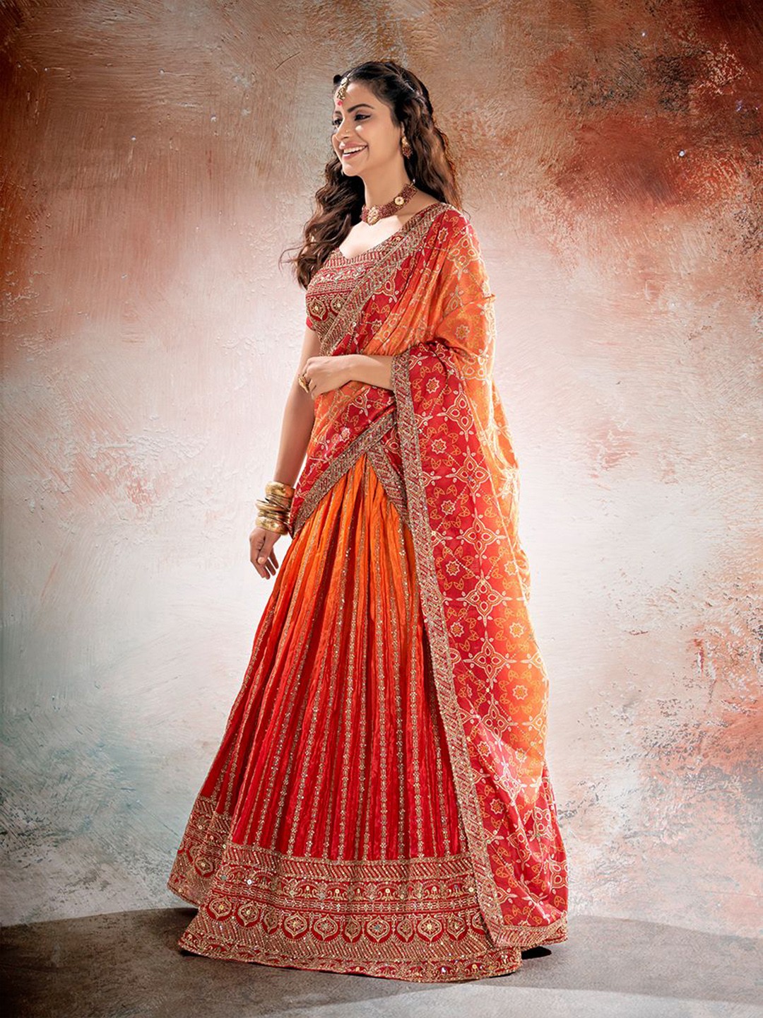 Embroidered Sequined Lehenga With Dupatta