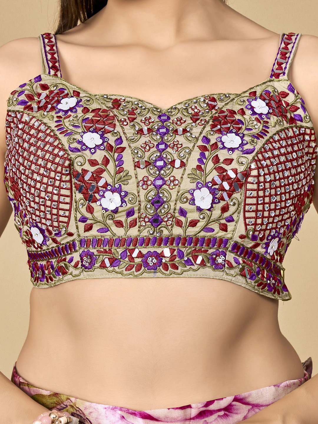 Embellished Mirror Work Lehenga With Dupatta