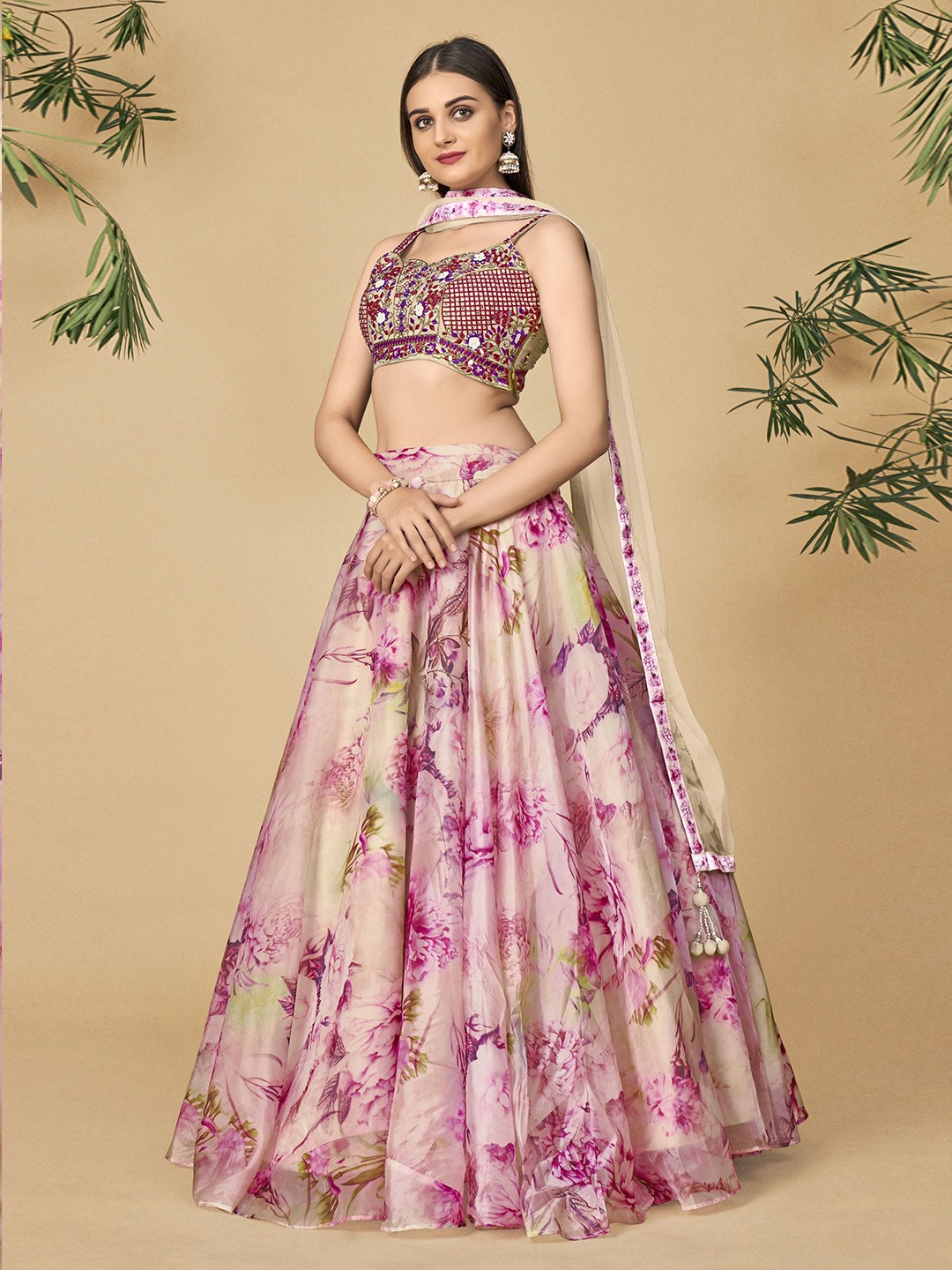 Embellished Mirror Work Lehenga With Dupatta