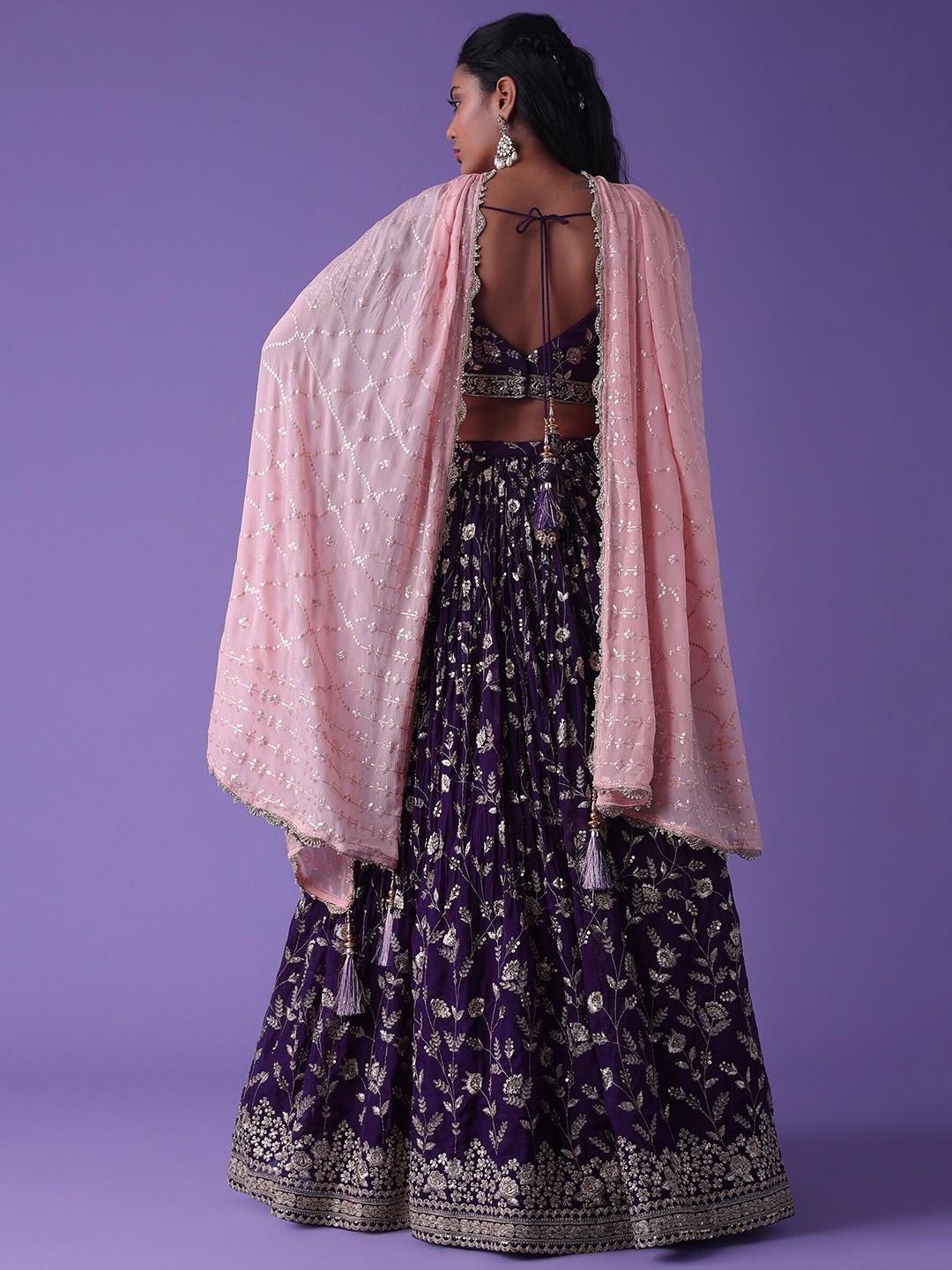 Embroidered Sequinned Semi-Stitched Lehenga With Dupatta